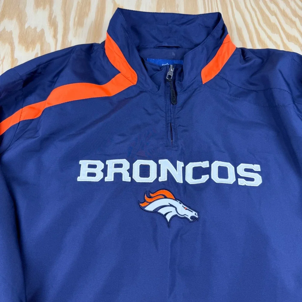 Reebok NFL Onfield Denver Broncos Mens XL Quarter Zip Windbreaker Jacket Blue